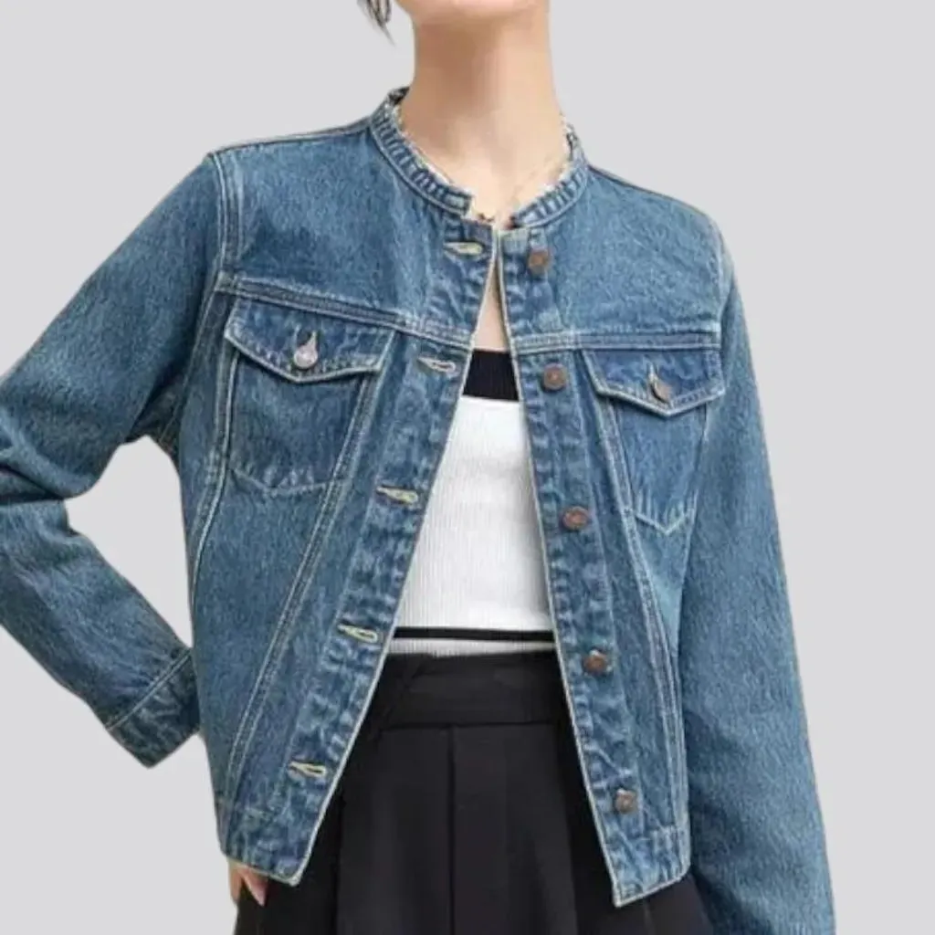 Round-collar denim jacket
 for ladies