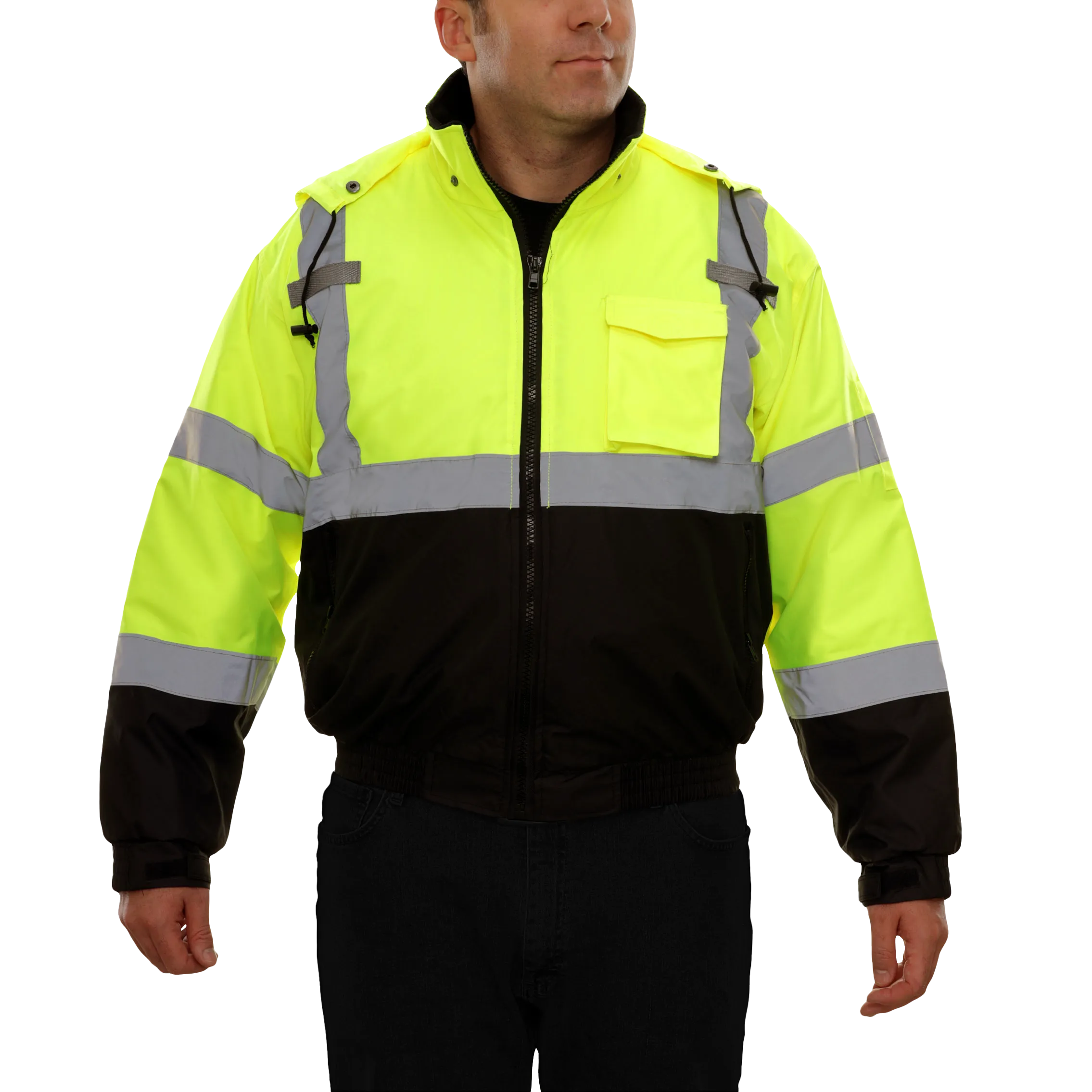 Safety Jacke Hi Vis Bomber Adjustable Hood Waterproof