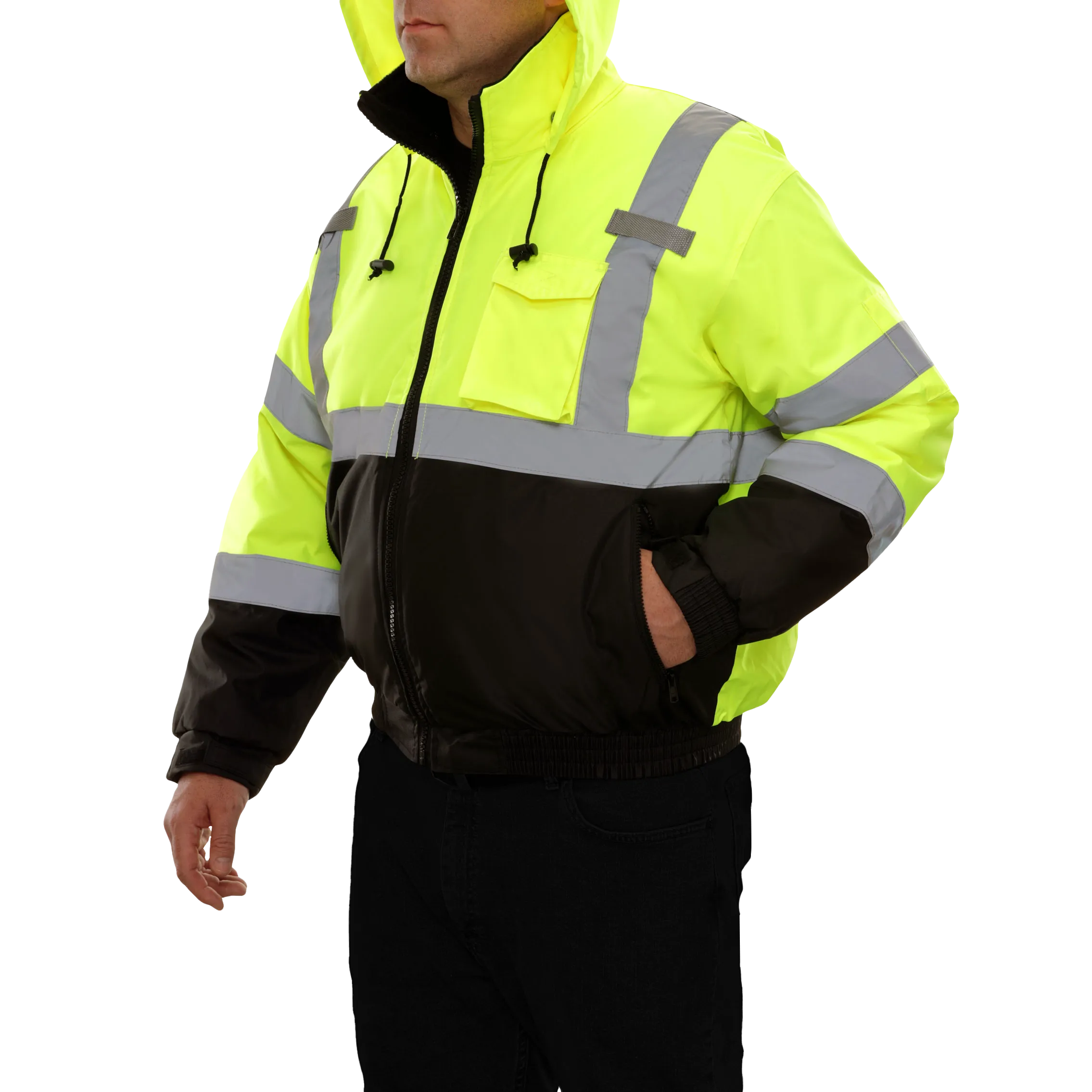 Safety Jacke Hi Vis Bomber Adjustable Hood Waterproof