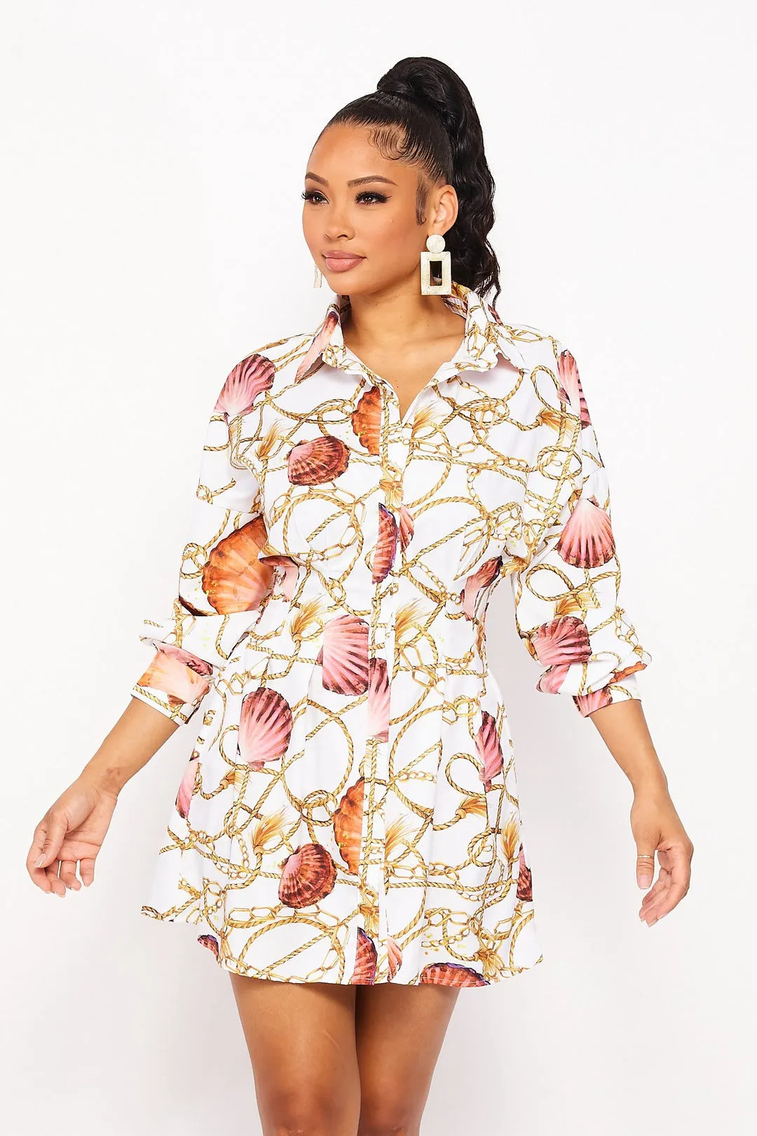 Seashell Print Shirt Dress