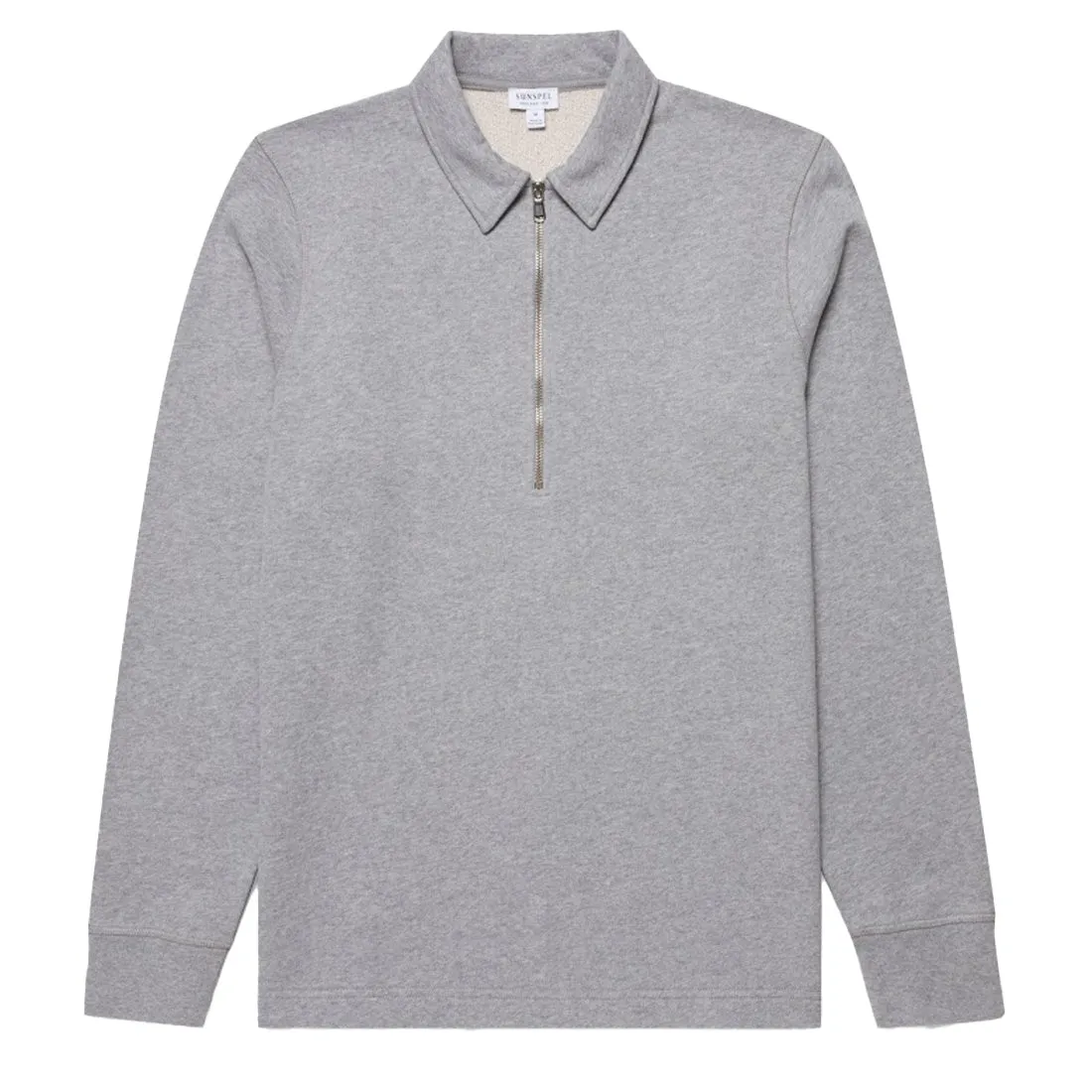 Sunspel Zip Polo Sweatshirt Grey Melange