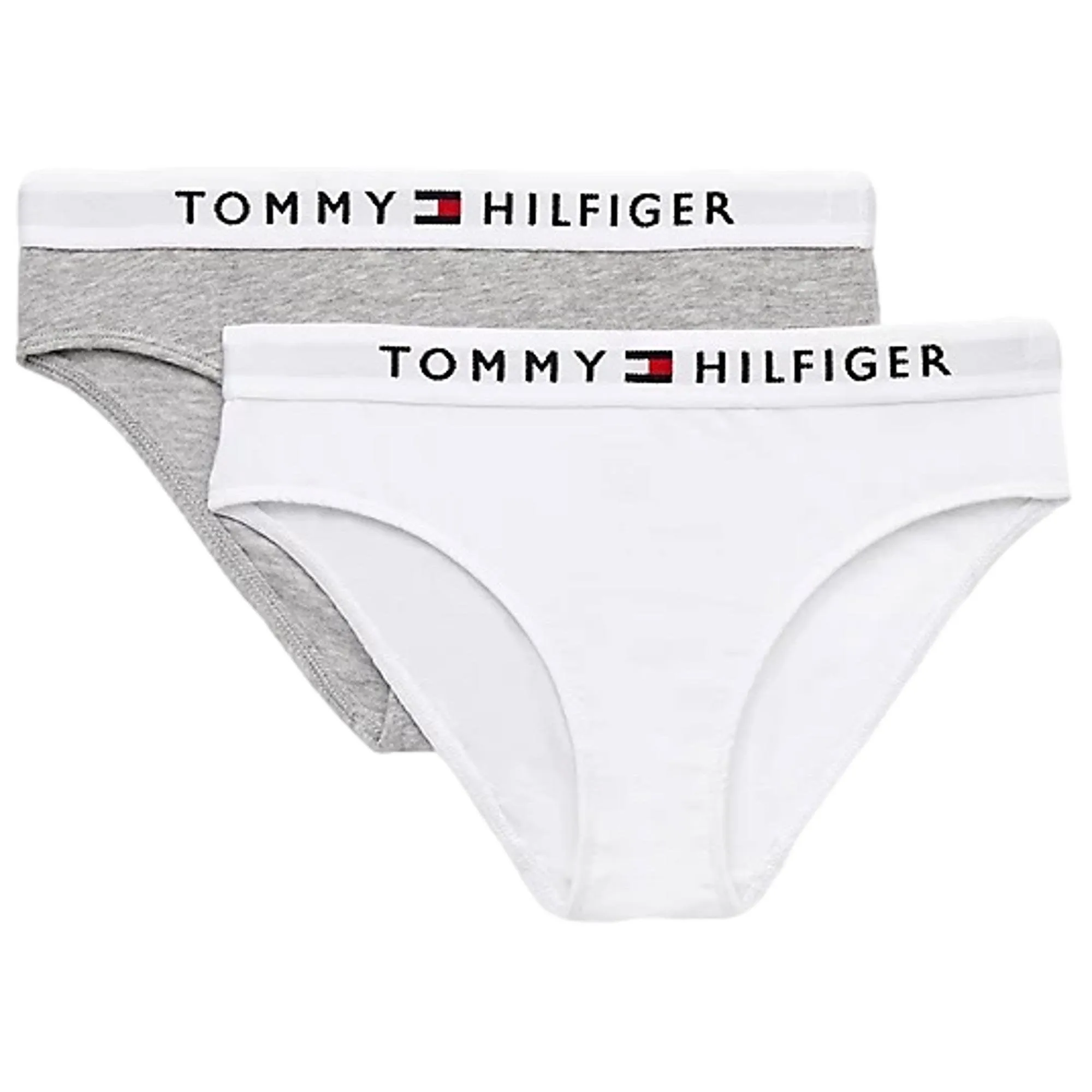 Tommy Hilfiger Girls 2 Pack Stretch Cotton Briefs - Mid Grey Heather/White