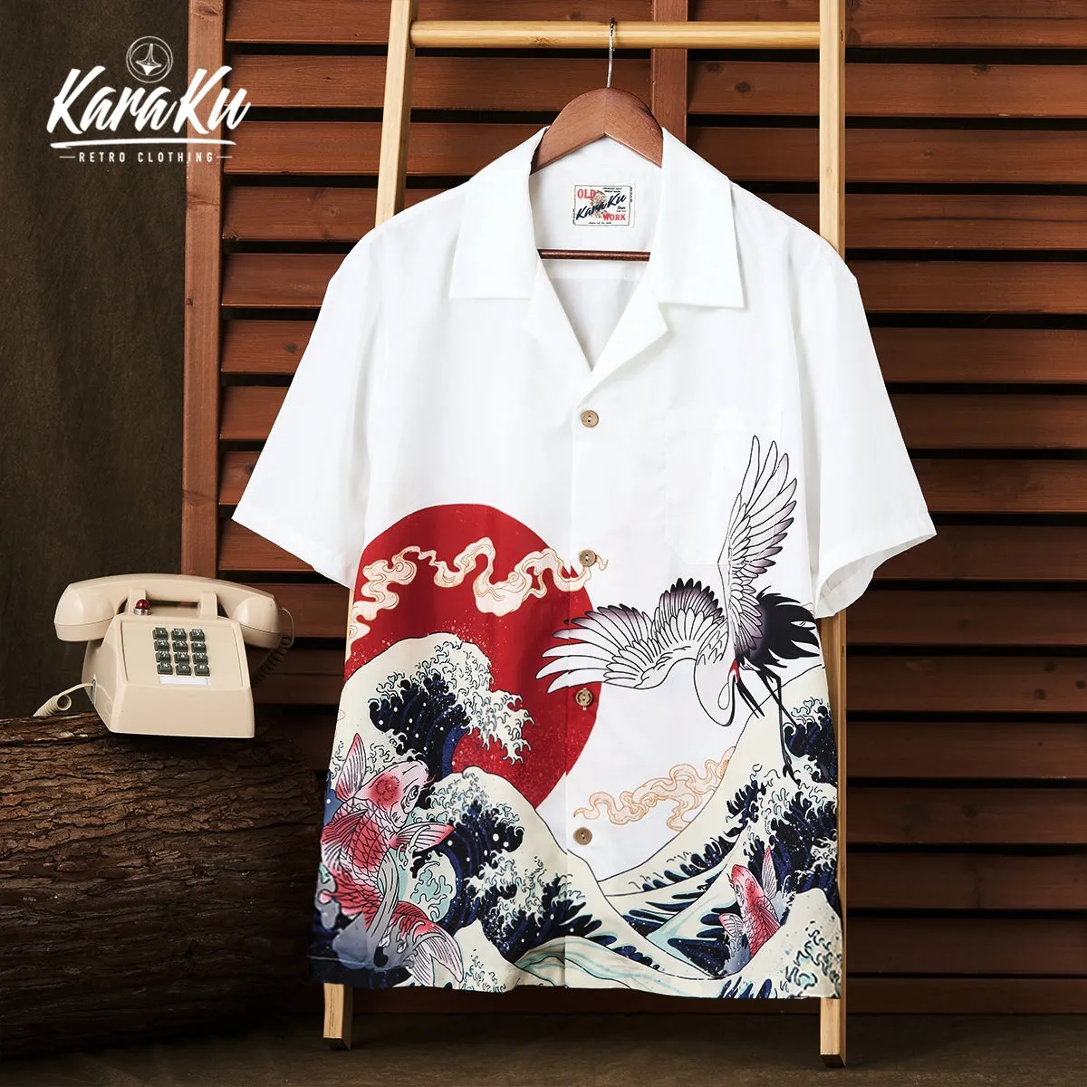 Ukiyo-E Auspicious Pictures Cotton Camp Shirt