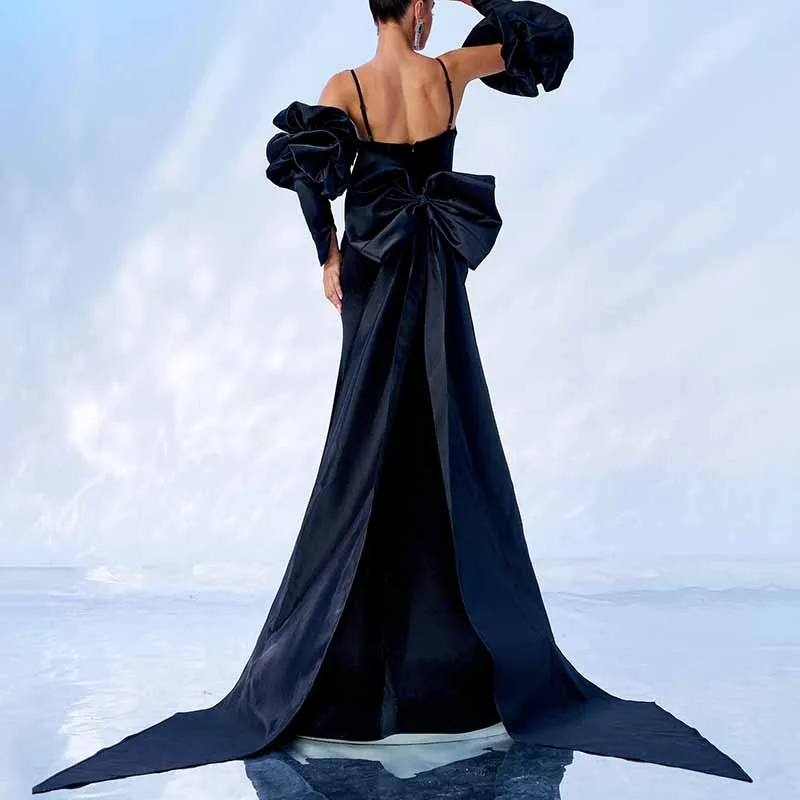 Velvet Prom Dress Navy Blue Backless Long Evening Dress Ball Gown Event Dress