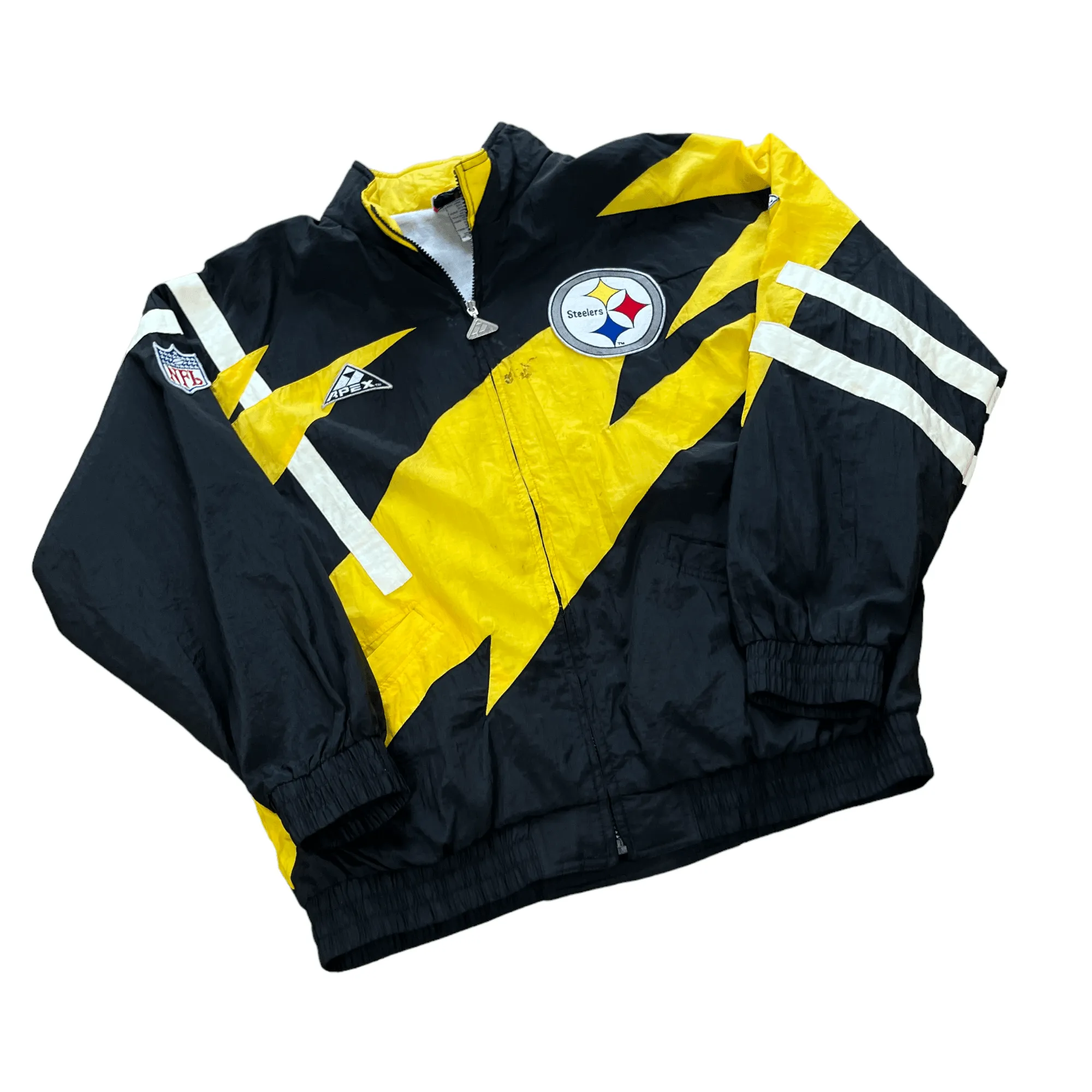 Vintage 90s Black, White   Yellow NFL Pro Steelers Jacket - Large