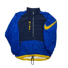 Vintage 90s Blue   Yellow Nike Large Logo Spell-Out Half Zip Jacket - Medium