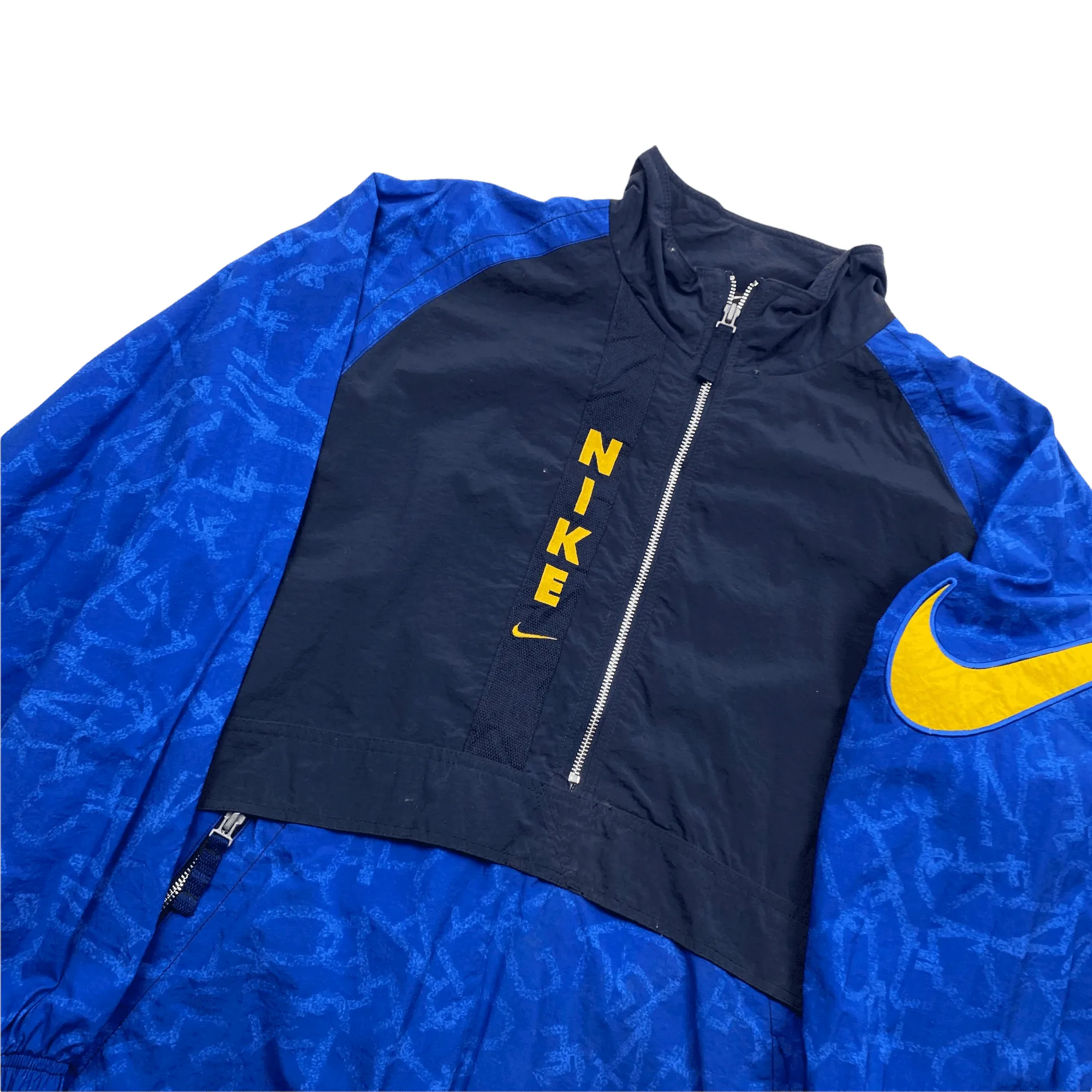 Vintage 90s Blue   Yellow Nike Large Logo Spell-Out Half Zip Jacket - Medium