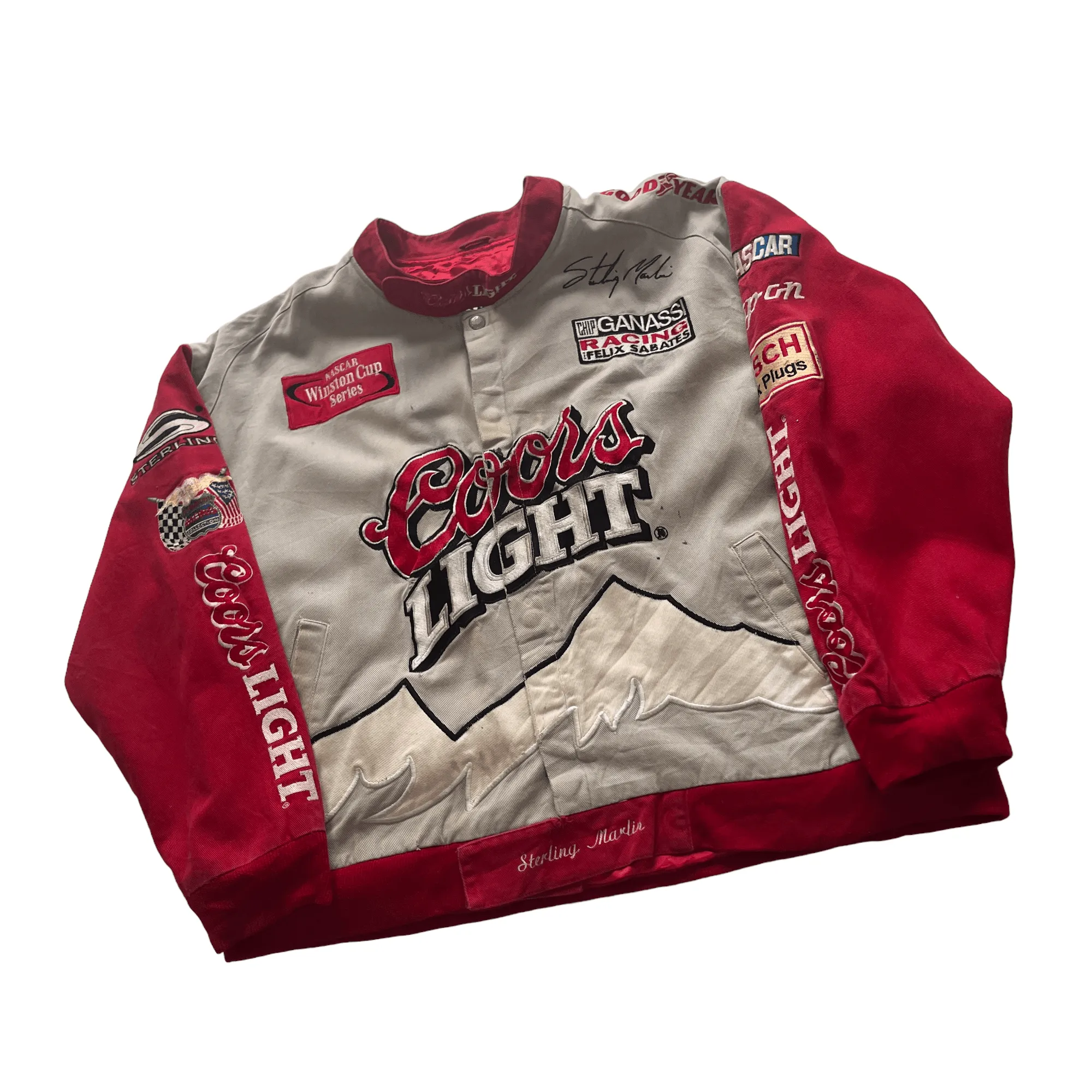 Vintage 90s Grey   Red NASCAR Coors Light Racing Jacket - Large