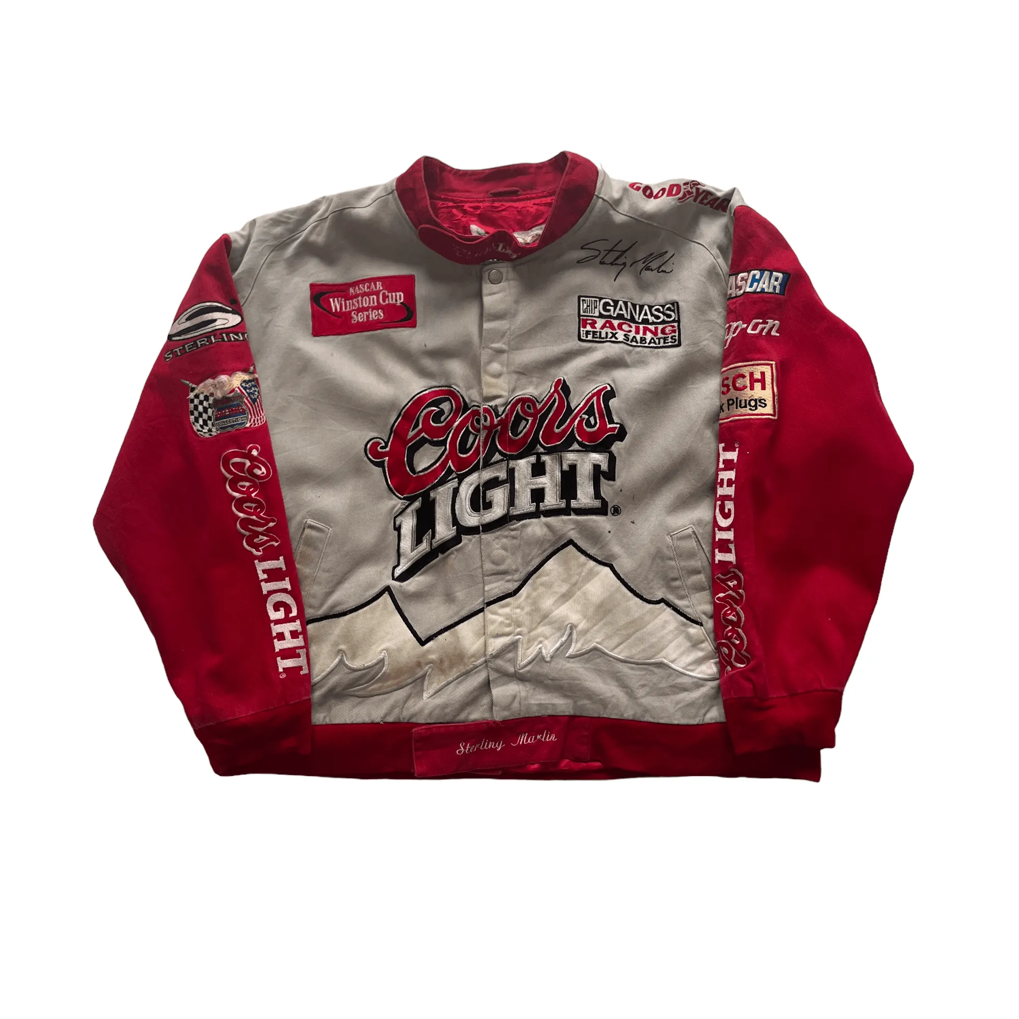 Vintage 90s Grey   Red NASCAR Coors Light Racing Jacket - Large