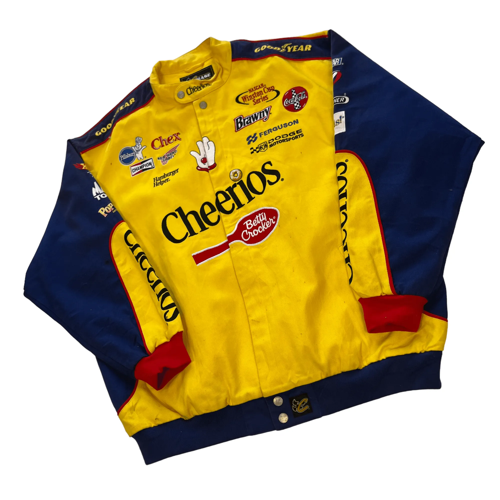 Vintage 90s Yellow   Blue NASCAR Cheerios Racing Jacket - XXL