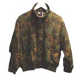 Vintage Khaki Quilted Printed Bomber Jacket