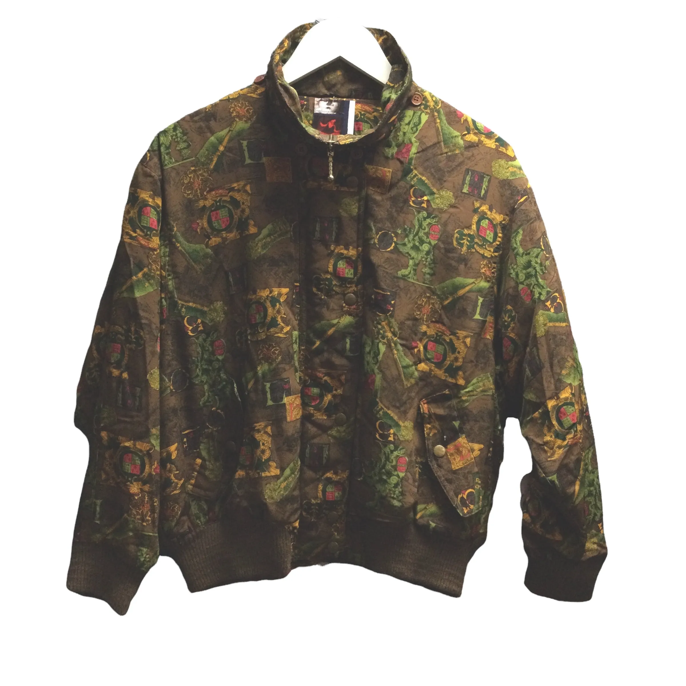 Vintage Khaki Quilted Printed Bomber Jacket