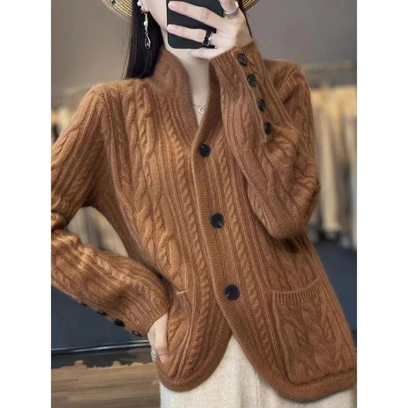 Western Style Pocket Knitted Wool Jacket