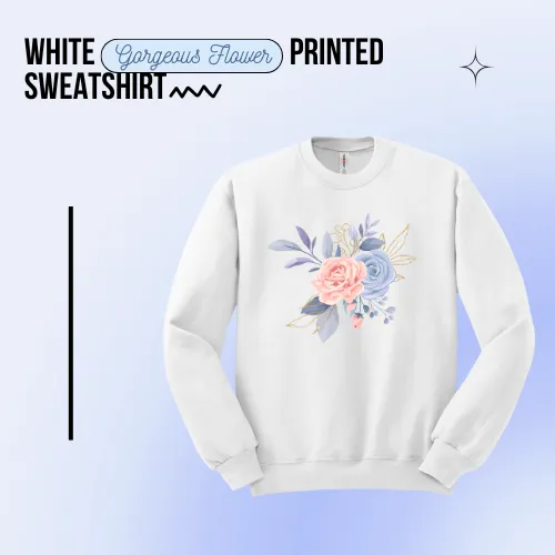 White Gorgeous Flower Printed Sweatshirt