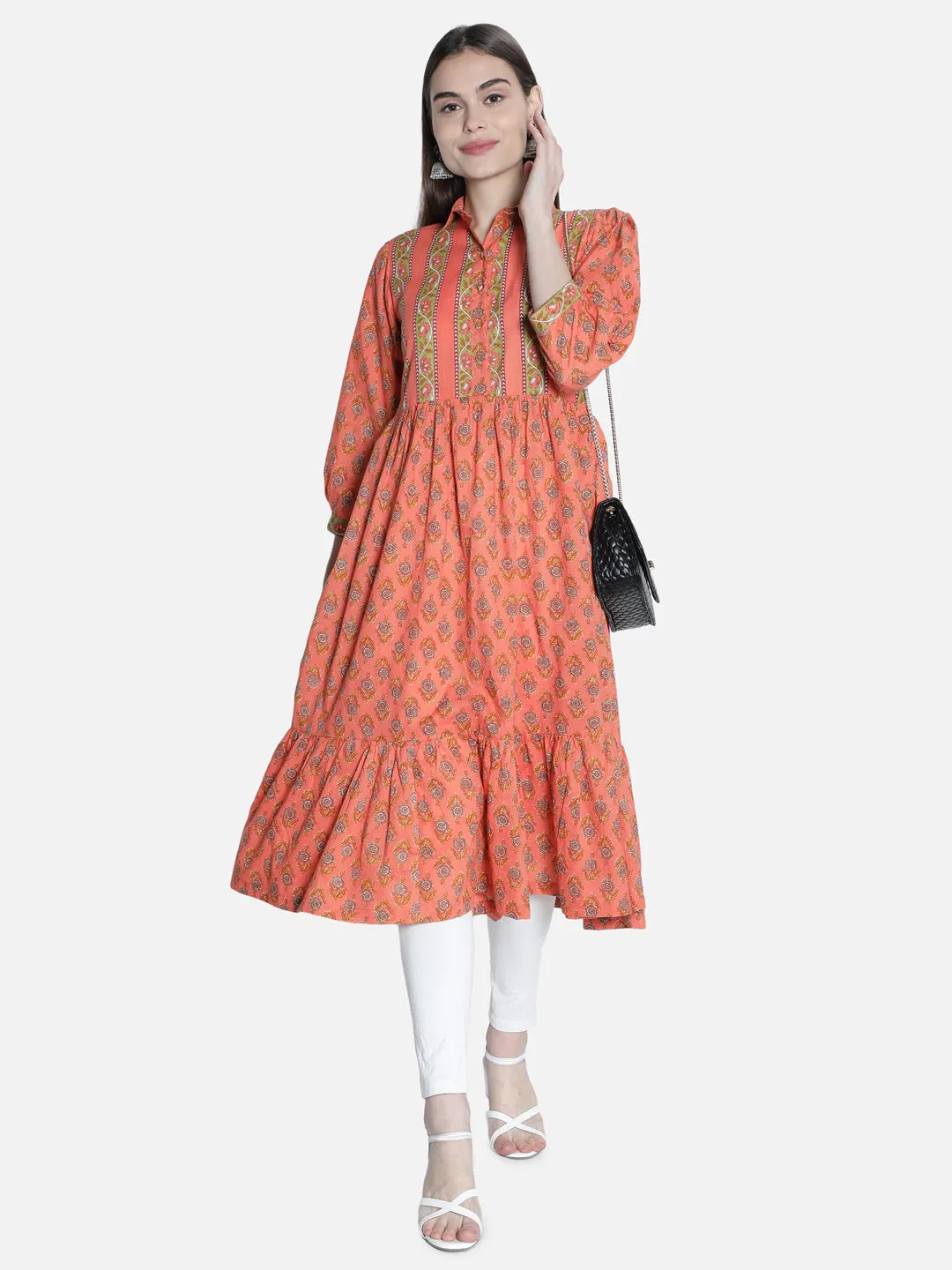 Women Coral Printed Dress