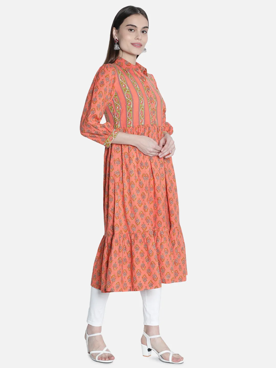 Women Coral Printed Dress