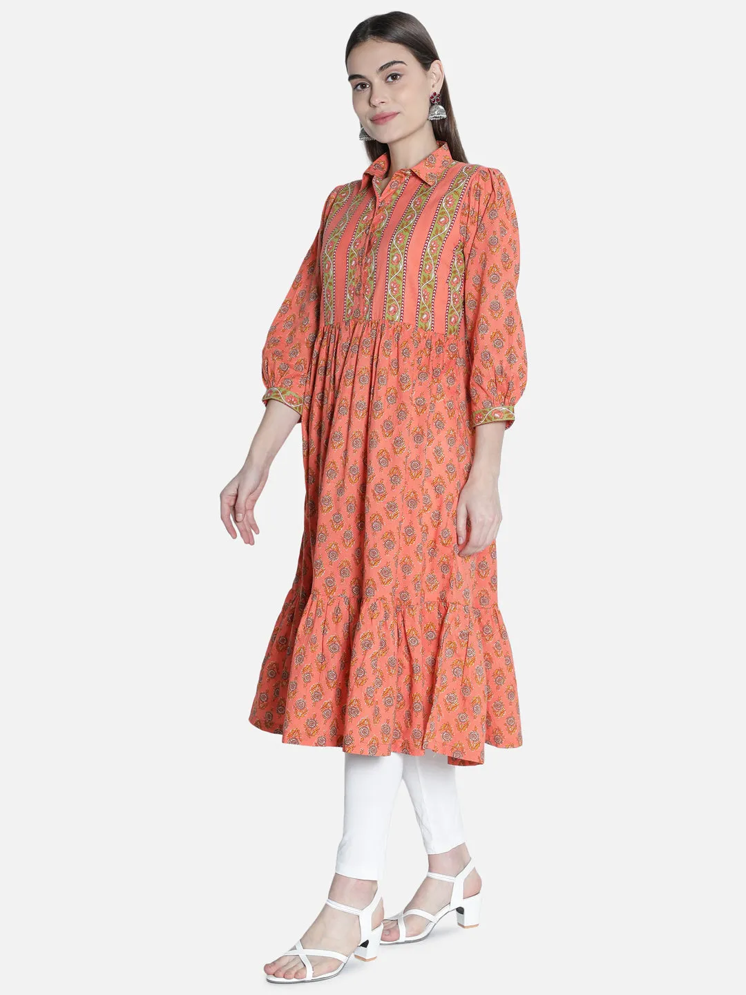 Women Coral Printed Dress