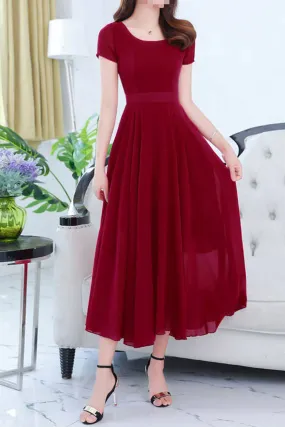 Women Nice Solid Pattern Short Sleeve Large Swing Slim Fit Amazing Party Evening Dress - WD117568