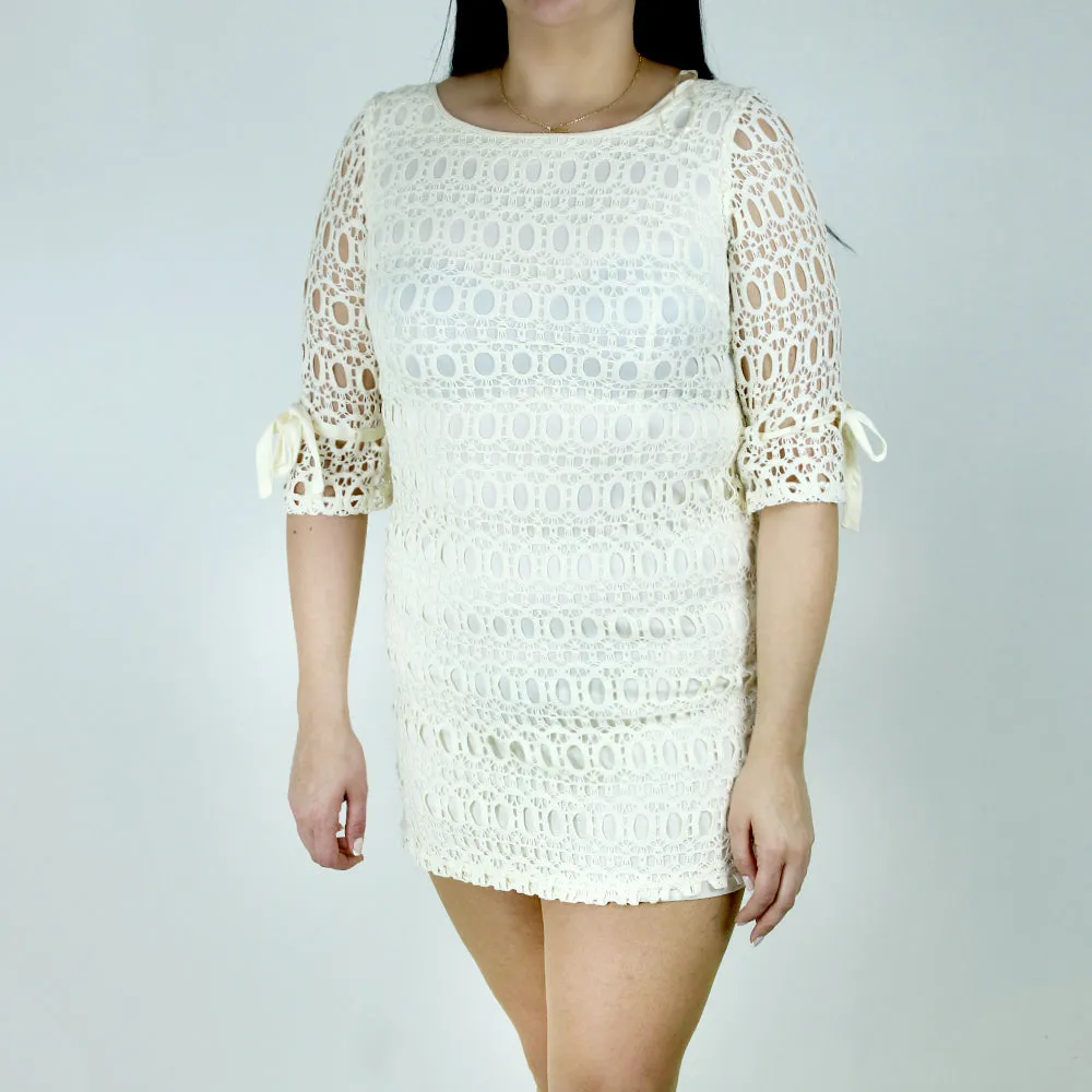 Women's A-Line Crochet Dress,Off White