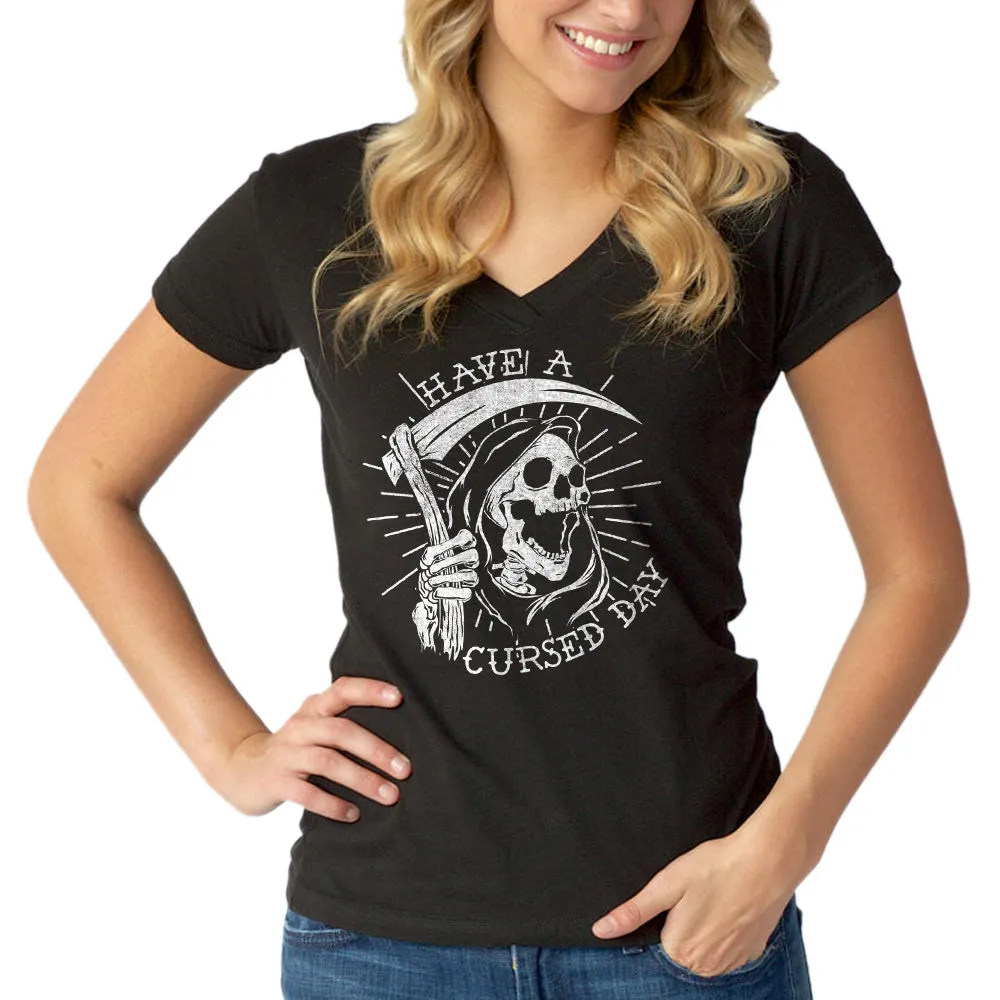 Women's Have a Cursed Day Vneck T-Shirt