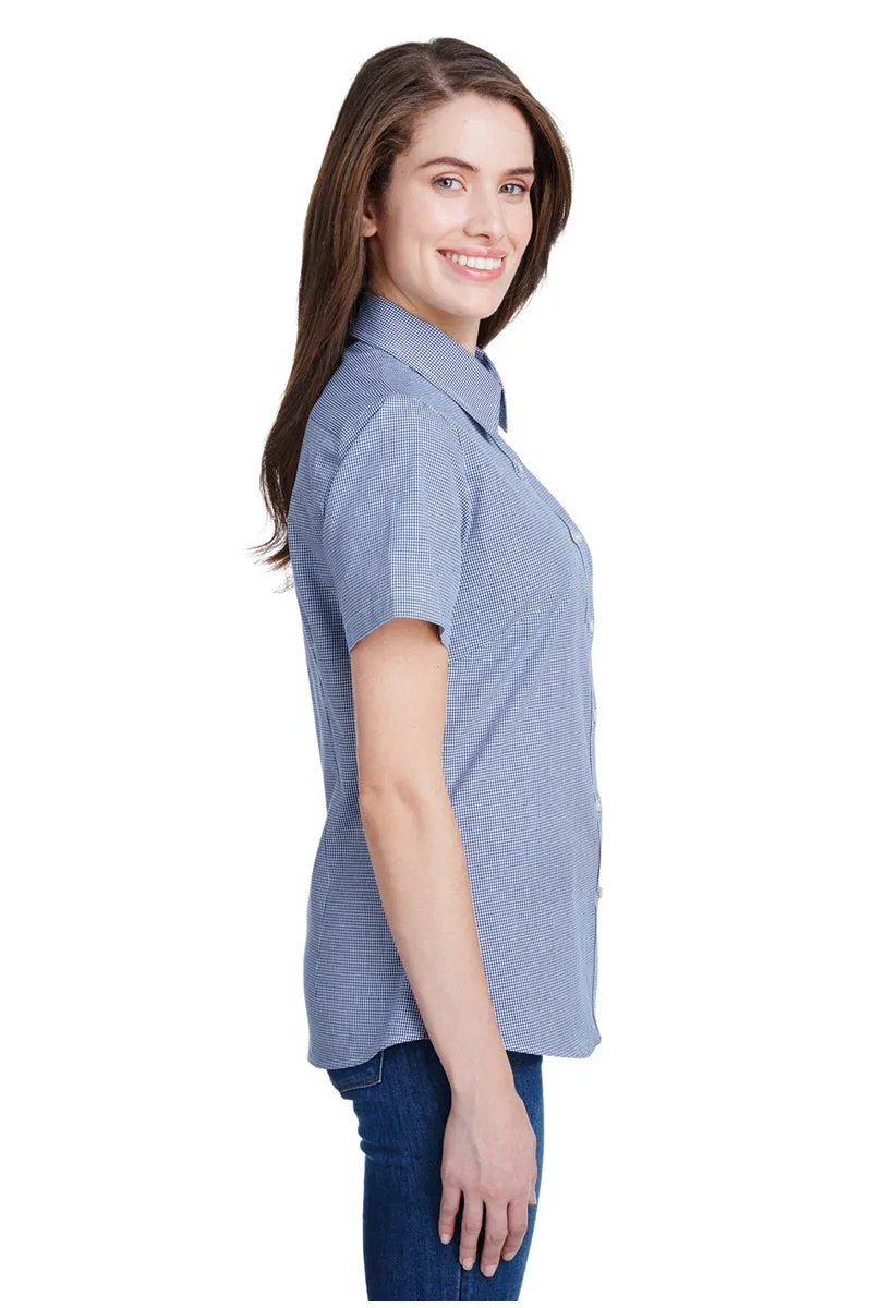 Women's Microcheck Short Sleeve Cotton Shirt (Navy / White)