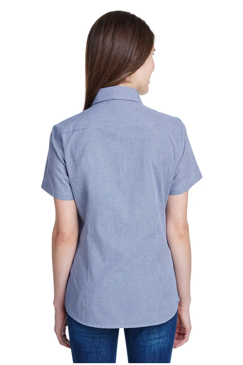 Women's Microcheck Short Sleeve Cotton Shirt (Navy / White)