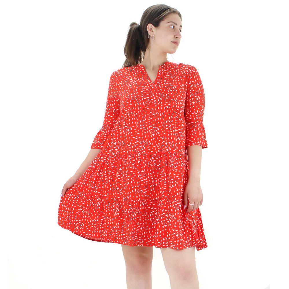 Women's Printed Flare Dress,Red