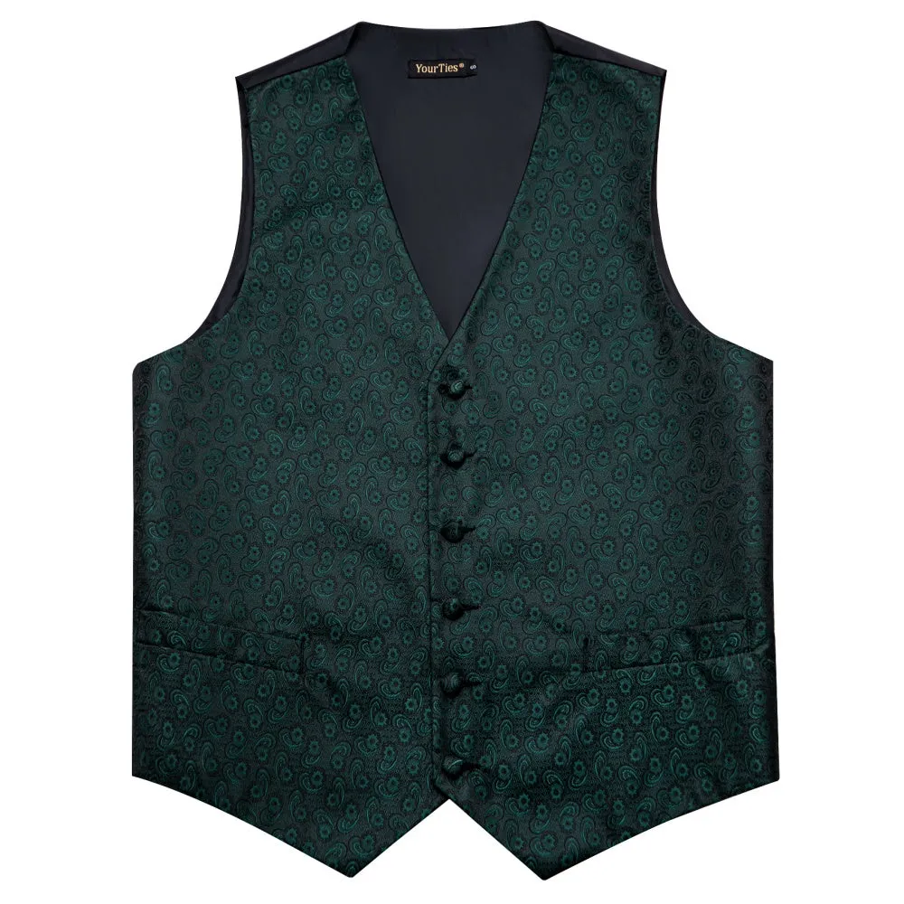 YourTies Jungle Green Wedding Waistcoat Mens Paisley V-Neck Vest Necktie Set